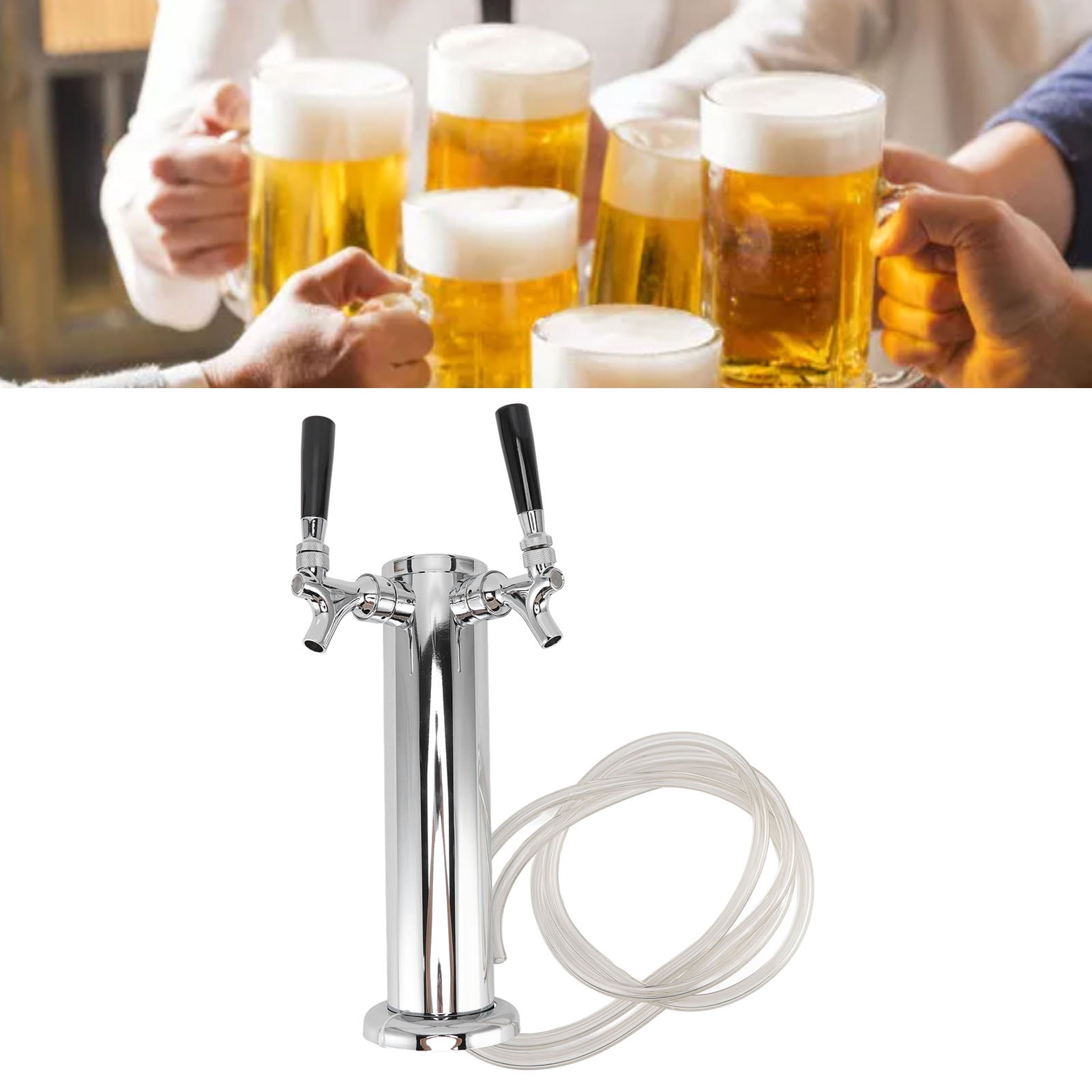 Cacagoo Keg Party Pump, American D System Beer Keg Tap Keg Hand Pump Picnic Pump with Beer Faucet & Beer Hose, Chrome-Plated Keg Draft Beer Party Pump with 2 Hose Clamps Kegerator Pump for Homebrew