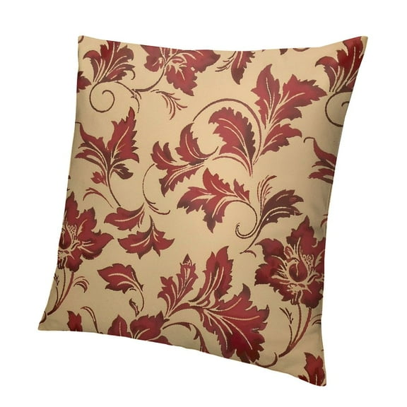 BANET Short Plush Pillow Case Covers, Flower Maroon Gold Floral Burgundy Antique Sofa Cushion Cover with Invisible Zipper for , 12x12in