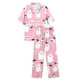 thumbnail image 6 of Likimi Halloween Pajamas For Women Set Lapel Button Down Hallowmas Ghost Print Short Sleeve Pjs Tops With Pants For Party Fashionable Homewear Pink Size L, 6 of 7