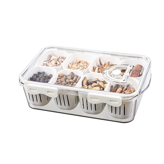 Veggie Tray Divided Serving Tray with Lid, Salad Bar Container for Fridge, Portable Snack Box Container,Food Storage Organizer with 8 Strainers for Fruit,Vegetable