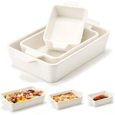 Ceramic Baking Dish Set of 3, Casserole Dishes for Oven, Square Porcelain Bakeware Set with Handles, Lasagna Baking pan for Cooking, Perfect for Baking and Serving, Housewarming,