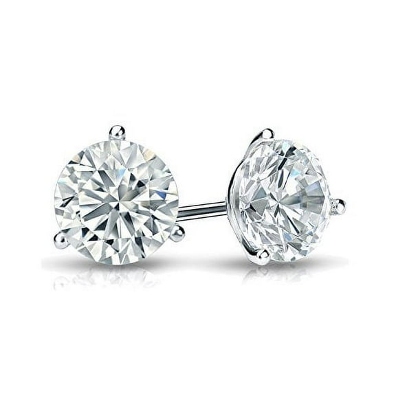 1 Carat Lab Grown Diamond Stud Earrings in 14k White Gold Round (E-F, SI1-SI2) 3-Prong Martini, Push-backs by Diamond Wish