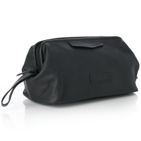 Alpine Swiss Lauter Toiletry Bag Genuine Leather Shaving Kit Dop Kit Travel Case Black One