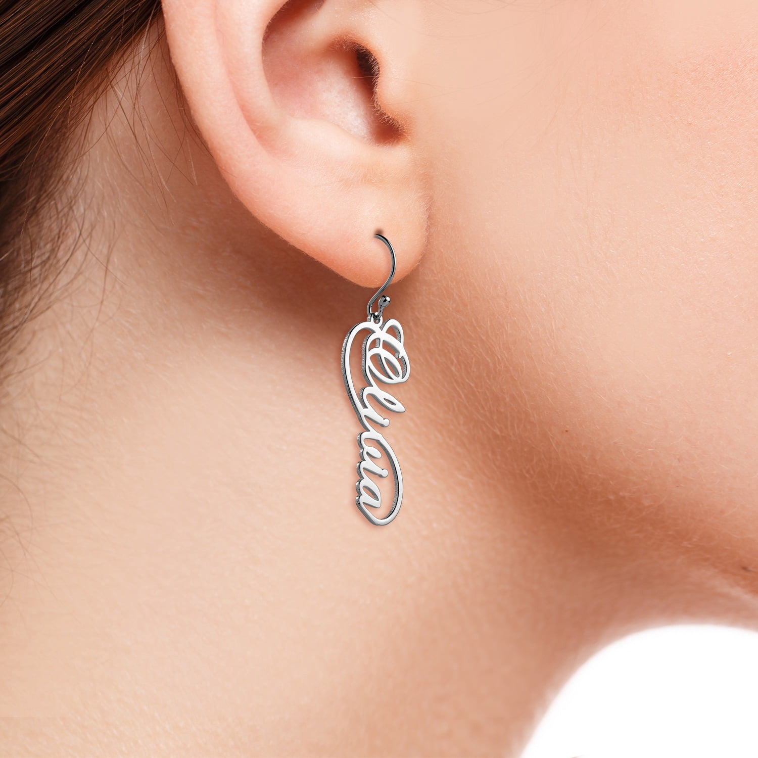 Personalized Planet Women's Sterling Silver or Gold over Silver Script Name Infinity Dangle Earrings