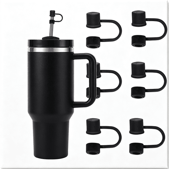 NORIZF 6Pcs Silicone Straw Covers Cap Compatible with Cup 30-40 Oz Tumbler with Handle 10Mm Straw Toppers,Dust-Proof Reusable Straw Cover for Cup Accessories (Black)