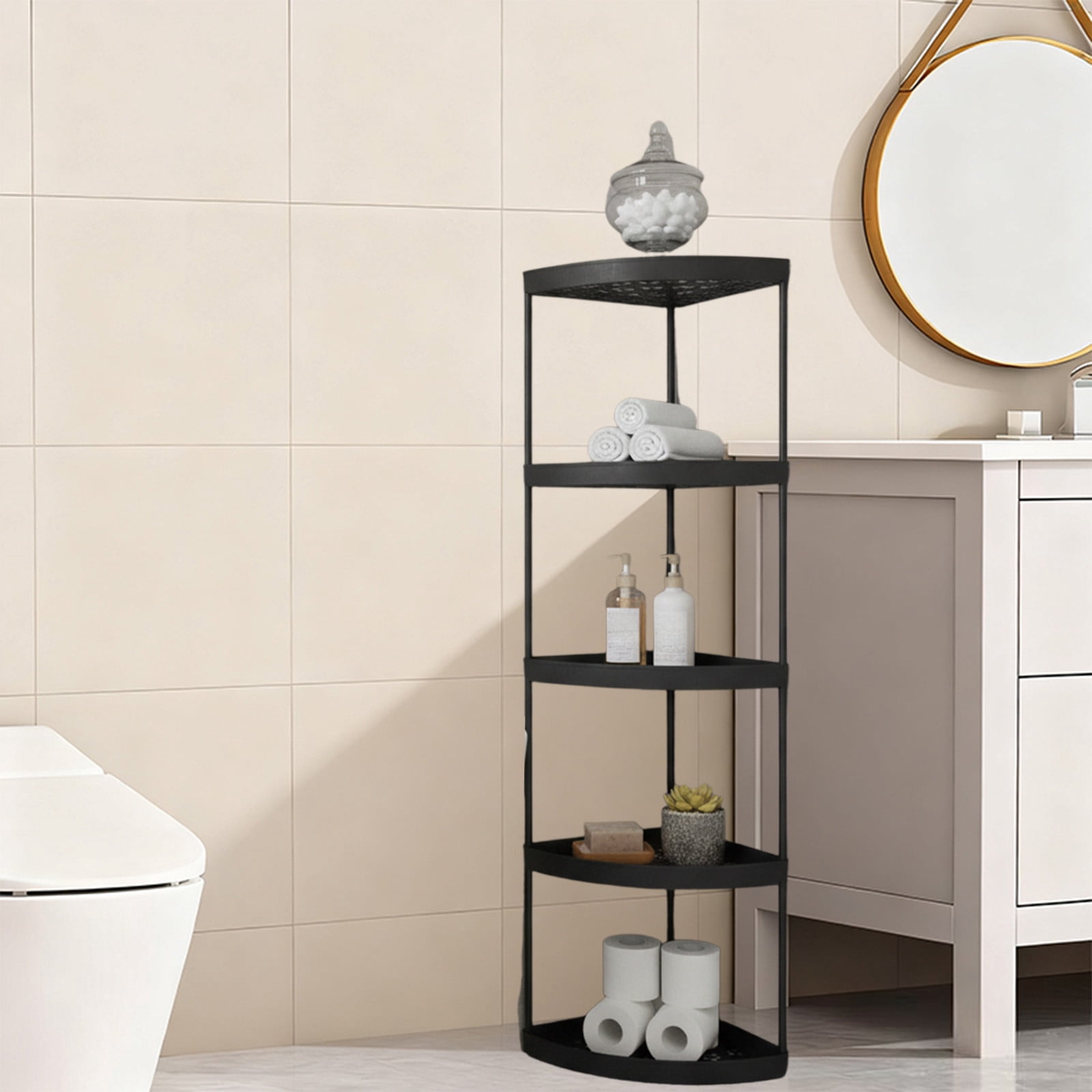 Gmogad Freestanding Corner Shelf Rack for Bathroom Bedroom Storage, Multi‑Layer Organizer for Toiletries Towels Skincare, Space Saving Solution for Small Corners Sturdy Versatile Easy to Assemble