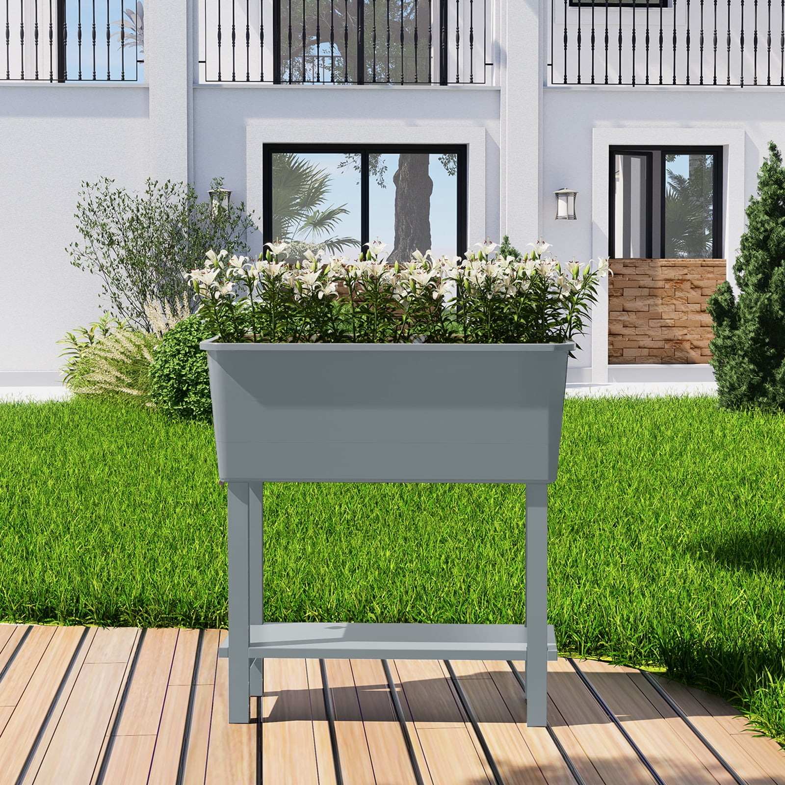 BPS Outdoor Raised Garden Bed, Set of 3 Self-Watering Elevated Planter Box with Legs - Gray