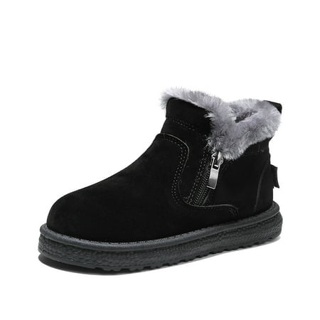 

Girls Boys Winter Snow Boots Ankle Booties Zip Closure Furry Lined Keep Warm Non Slip Winter Shoes for Kids Children