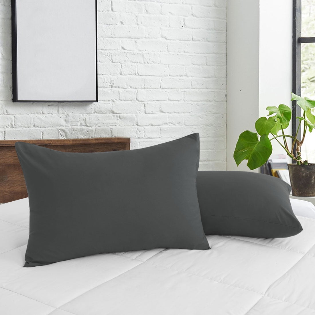 PiccoCasa Soft Microfiber Pillowcase Set of 2, Grey Pillow Case for