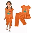 thumbnail image 5 of Girls' Sleepwear Clearance Agkizg 2-Piece Girls' Pajama Sets,Kids Nightwear Loungewear Clothes Set,Round Neck Print Short Sleeved Elastic Waist Cropped Pants Two-piece Set, 5 of 5