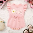 thumbnail image 2 of RMGVDSD Baby Girl First Birthday Outfit Floral One Embroidered Drawstring Sleeveless Knit Romper Bodysuit Baby Girl 1St Birthday Clothes 12-18 Months, 2 of 9