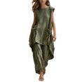thumbnail image 2 of SOOMLON Matching Sets Women Outfits Plus Size Asymmetrical Sleeveless Shirts Loose Barrel Pants with Pockets 2 Piece Set, 2 of 6