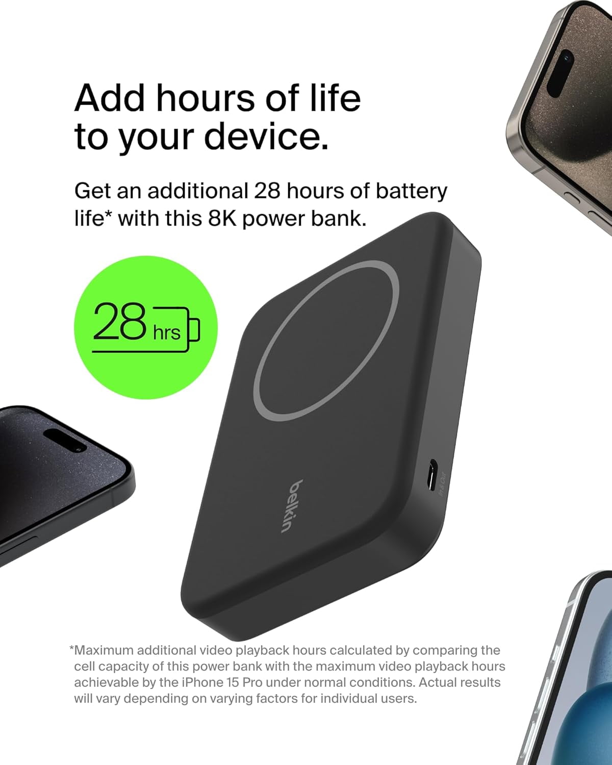 Belkin BoostCharge Pro Wireless Power Bank 8K w/ Qi2, MagSafe Compatible + Built-in Pop-up Kickstand - Compatible w/iPhone 16, 16 Plus, 16 Pro, 16 Pro Max, iPhone 15, iPhone 14, and More - Black