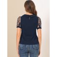 thumbnail image 5 of Unique Bargains Women's Polka Dots Mesh Short Sleeve Peter Pan Collar Blouse L Navy Blue, 5 of 6
