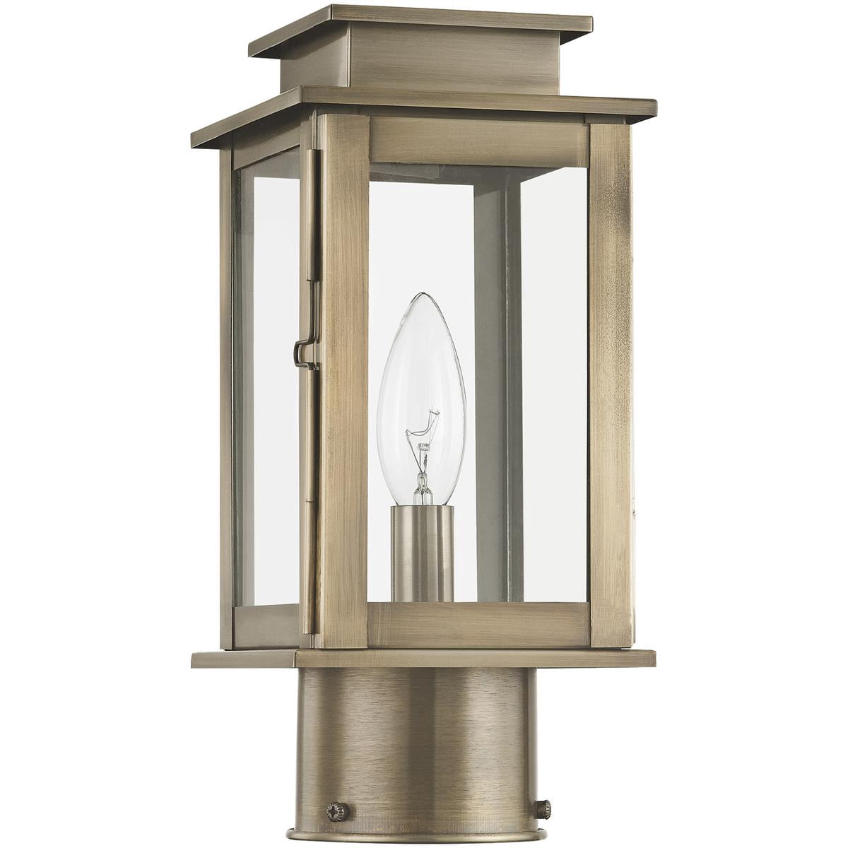 4.75 inch 1 Light VPW Outdoor Post Lantern with Clear Glass Shade backed with Hand Crafted Solid Brass material for patio, front porch, entryway and more