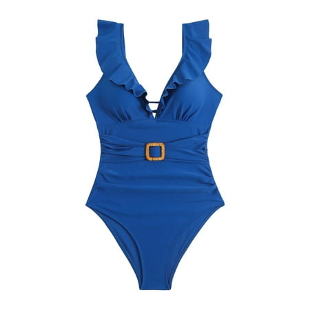 Xiangyun Tummy Control Swimsuits for Women Swim Suits for Women 2025 One Piece Swimsuit Women Womens Holidays Summer V Neck Solid Casual Swimsuit Bikini One Piece Thong Swimsuit Women Blue 2XL