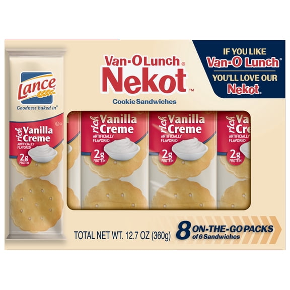 Lance Sandwich Cookies, Nekot Van-O-Lunch Vanilla Flavored Creme, 8 Ct Box