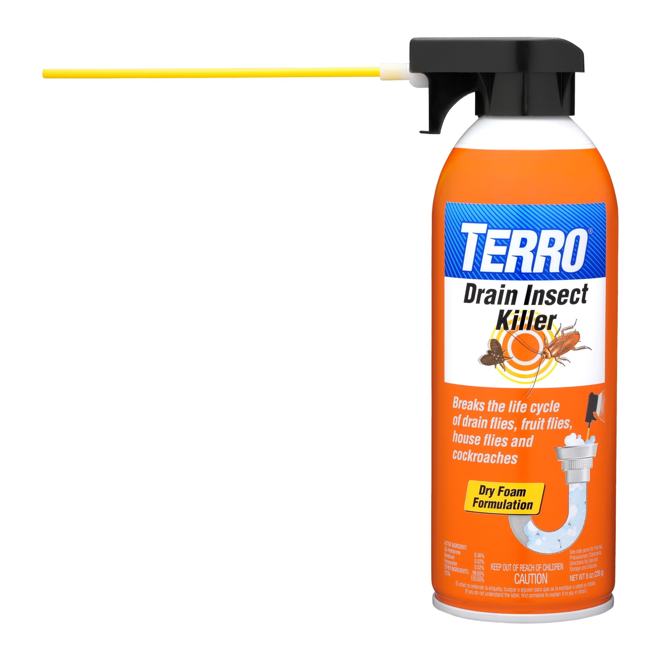 TERRO Drain Insect Killer - Drain Fly Killer - Foam Drain Treatment - Drain Treatment for Drain Flies, Fruit Flies, House Flies, and Roaches
