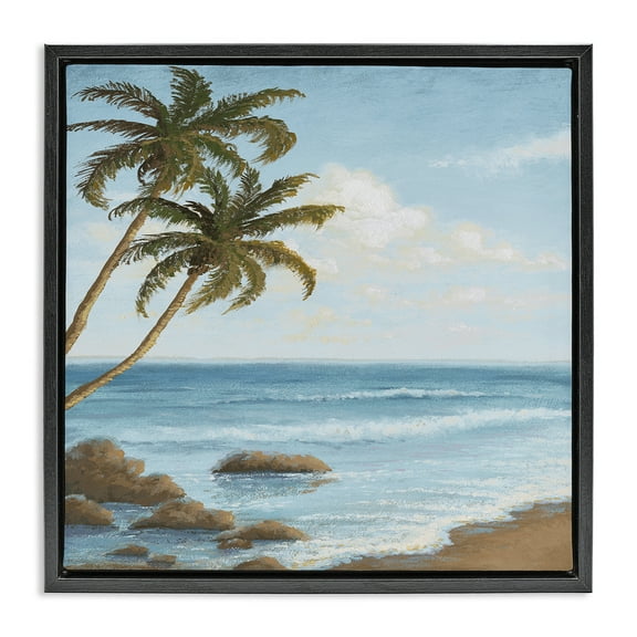 Stupell Industries Palm Trees Looming Beach Coastal Painting Black Floater Framed Canvas Art Print Wall Art, 18 x 18