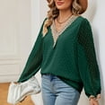 thumbnail image 5 of Scyoekwg Long Sleeve Tshirt Womens Clothes V-Neck Crochet Lace Trim Elegant Shirts Lightweight Loose Solid Color Fall Clothes Casual Pullover (Army Green,L), 5 of 7