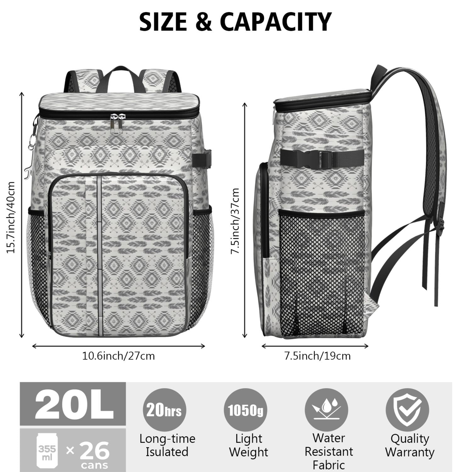 Travel Cooler Bag - Boho Bohemia Pioneer Flower Geometric Line Art Camping Beer Cooler Backpack with Bottle Opener- Waterproof Insulated Picnic Backpacks - Cooler Bag for Beach