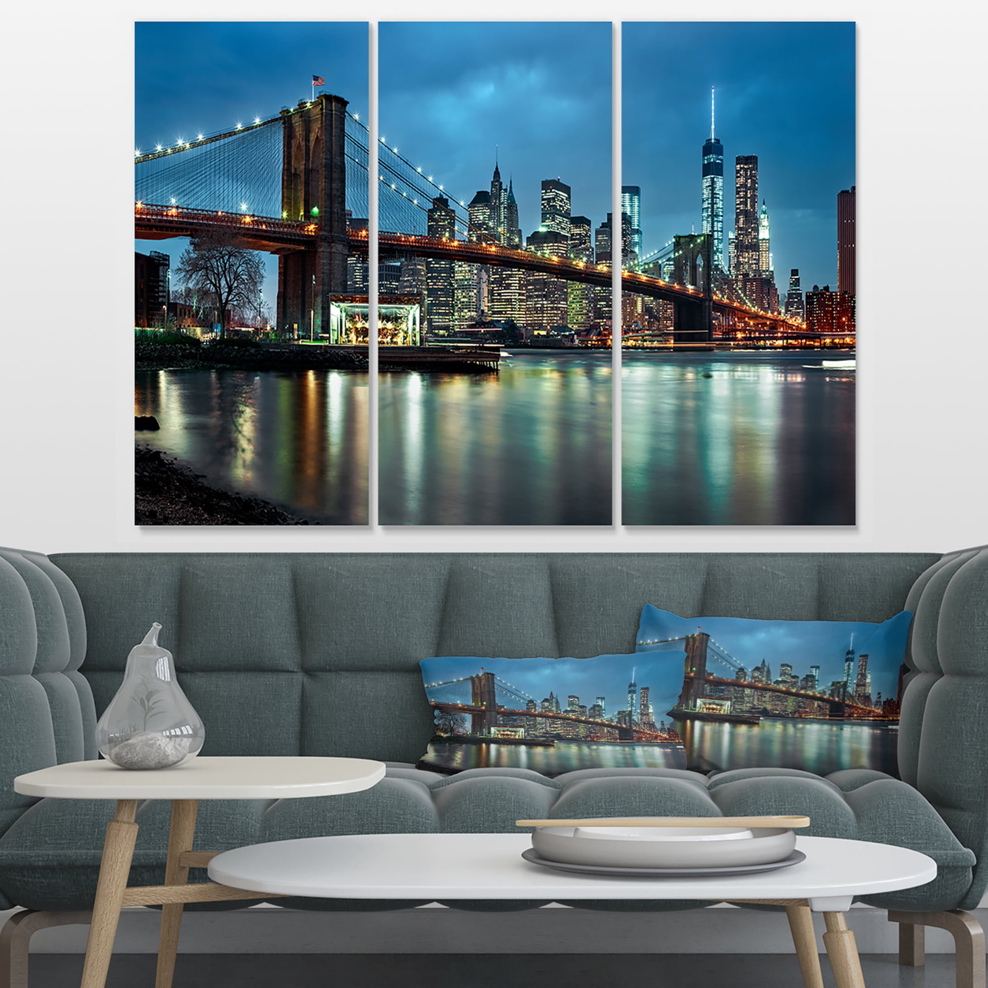Designart 'Brooklyn Bridge and Skyscrapers ' Cityscape Canvas Print