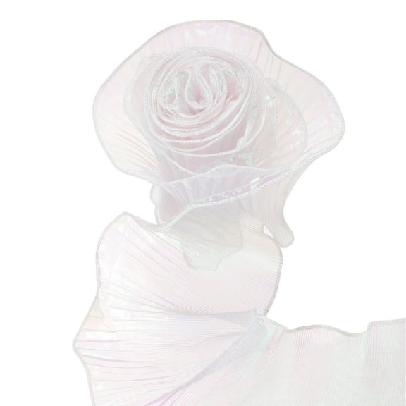 5.5" x 5.5 Yards Ruffle Pleated Organza Trim Iridescent Pleated Lace Trim Ribbon for DIY Craft Dress Clothing Wedding Gift Home Decoration, White