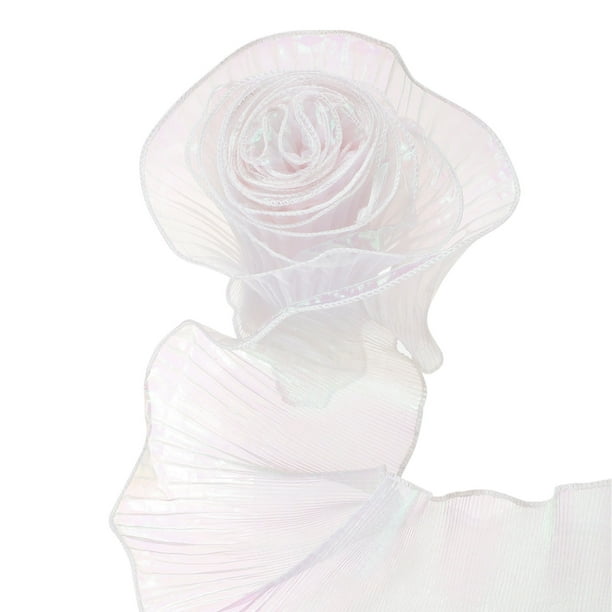 Borde de Organza Plisado con Volantes de 5.5" x 5.5 Yardas, Cinta de Encaje Plisado Iridiscente para Manualidades de DIY, Vestido, Ropa, Regalo de Boda, Decoración del Hogar, Blanco