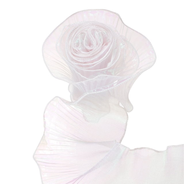 Borde de Organza Plisado con Volantes de 5.5" x 5.5 Yardas, Cinta de Encaje Plisado Iridiscente para Manualidades de DIY, Vestido, Ropa, Regalo de Boda, Decoración del Hogar, Blanco