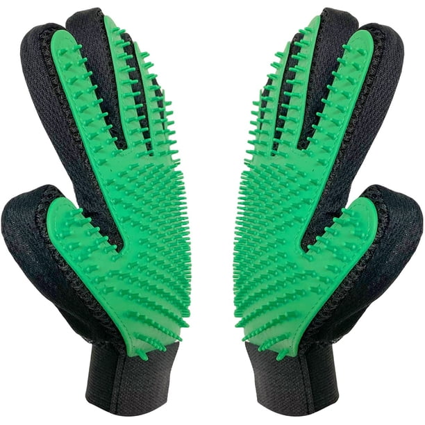 Guantes de masaje y aseo para perros y gatos, guantes de goma para limpiar el pelo de las mascotas (par verde)