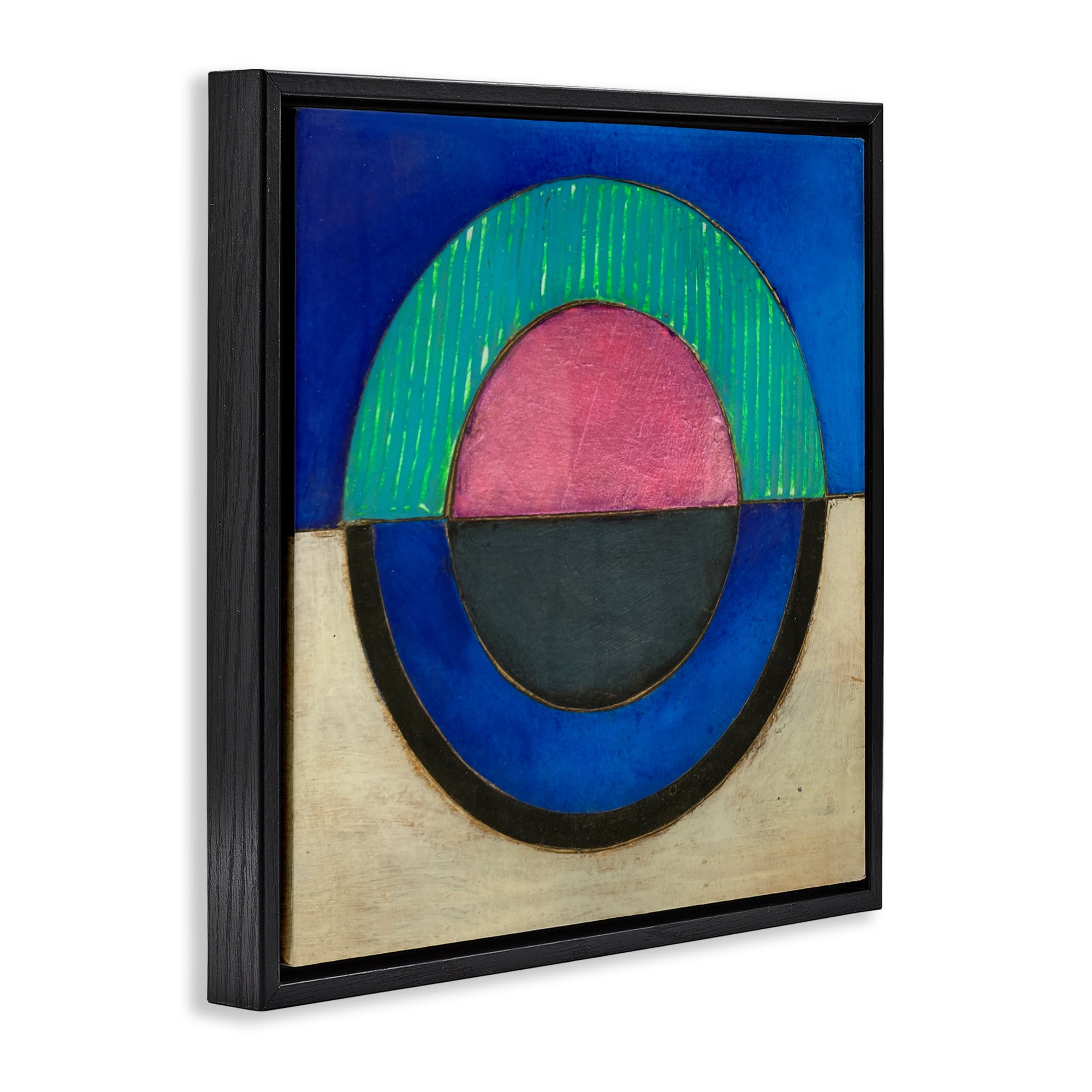 Stupell Industries Blue Toned Distressed Circle Black Framed Floater Canvas Wall Art, design by Matthew Finger