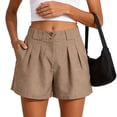 thumbnail image 2 of GHIIYER Linen Shorts Women High Waisted Wide Leg Trousers with Pleated Button Closure And Side Pockets Short, 2 of 9