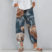 Women's Capris with Pockets Plus Size Under $10 Breathable Summer Loose Comfort Fit Printed Capris Pants