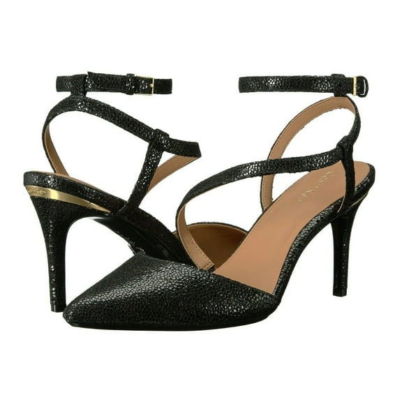 Calvin Klein Ganya Pearlized Viper Black Print Leather Strappy Dress Pump 8.5 M New