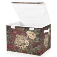 thumbnail image 2 of WOBOGO Roses Leopard Large Collapsible Storage Box Flip Lid Fabric Decorative Organizer Container Basket with Handles 16.5×12.6×11.8in, 2 of 7