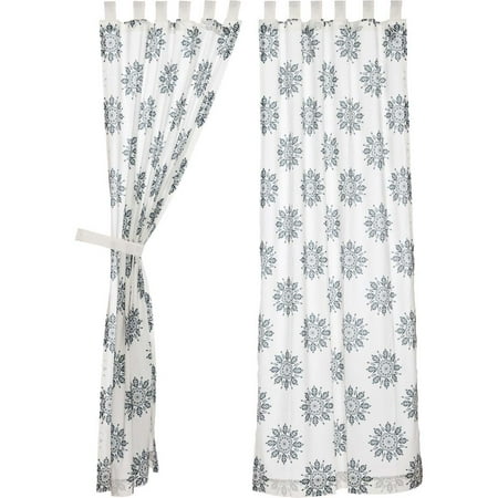 - Marshmallow Indigo White Boho & Eclectic Curtains Mariposa Tab Top Cotton Tie Back(s) Cambric Medallion Panel Pair
