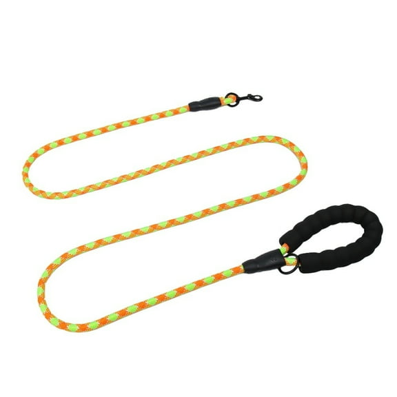 Levviye Reflective Pet Leash Durable Colorful Nylon Round with Sponge Handle for Large Dogs, Green&Orange 4.92'