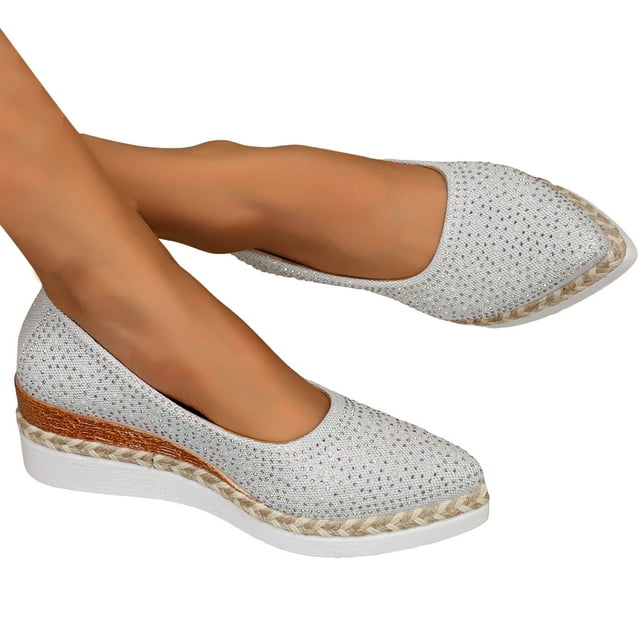 Mocassins Plats Classiques à Enfiler pour Femmes Leozcaa, Plateforme Décontractée, Espadrilles Compensées Simples avec Strass