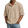 thumbnail image 2 of Qwertyu Mens Polo Shirts Short Sleeve Collared Henley Waffle Shirt Casual Big and Tall Summer Golf Shirts Beach T-Shirts Khaki S, 2 of 7