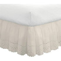 Eyelet Bed Skirt Dust Ruffle Embroidered Details, Classic 14” Drop Length Gathered Styling, Twin, Ivory (FRE30014IVOR01)