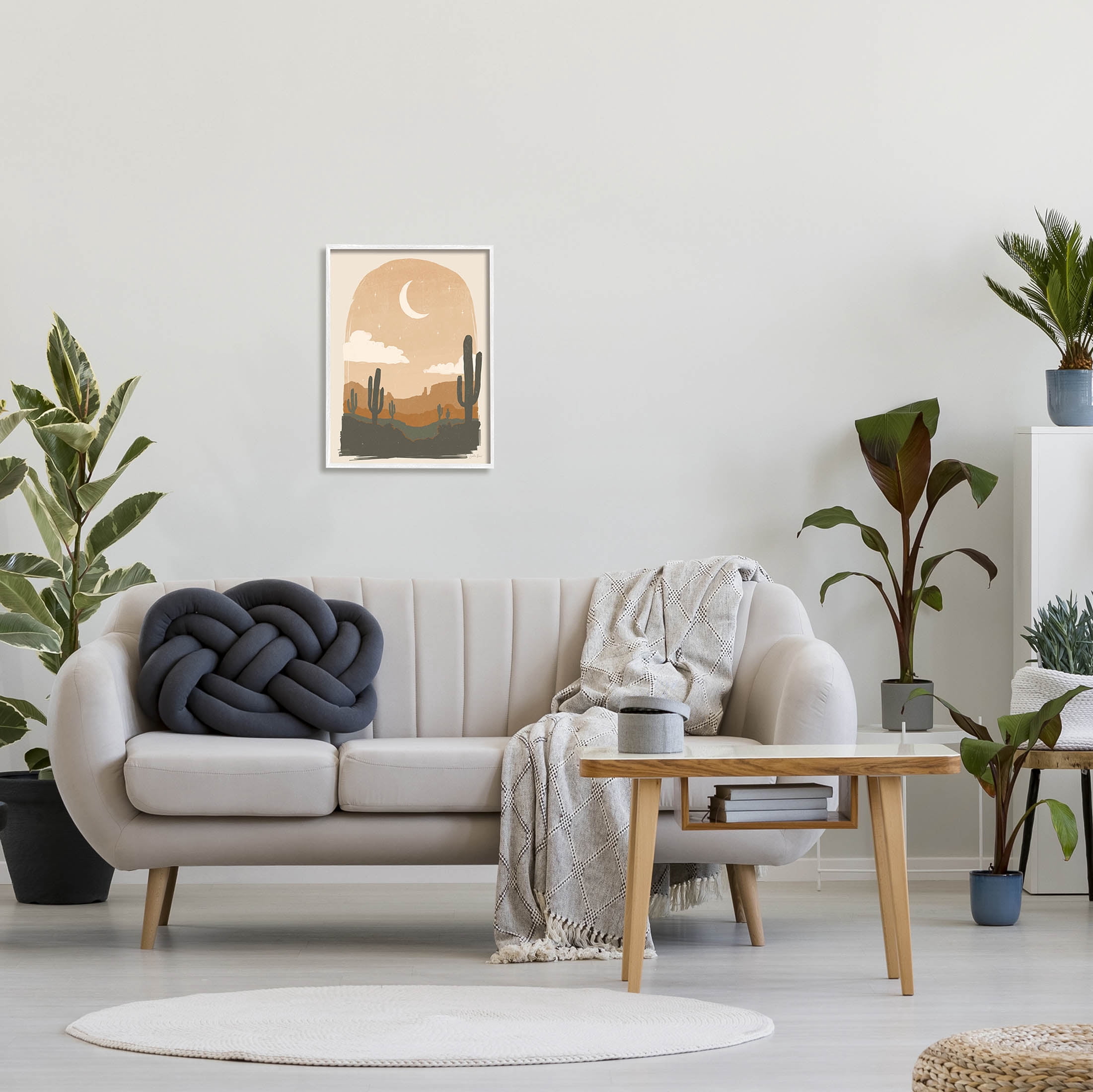 Stupell Industries Arid Desert Cactus Under Night Sky Graphic Art White Framed Art Print Wall Art, Design by Janelle Penner