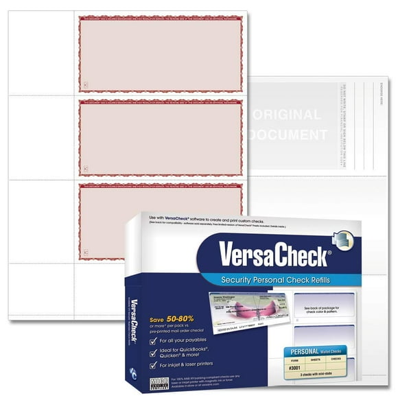 VersaCheck Chèques Sécurisés - 750 Chèques Vierges pour Portefeuille d'Affaires Ou Personnel - Bleu Haut de Gamme - 250 Feuilles Formulaire No 3001-3 par Feuille