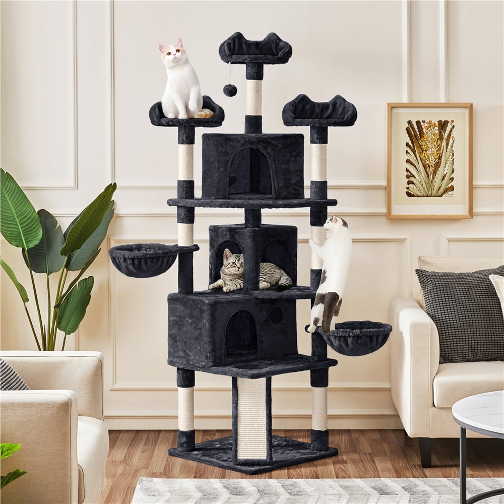 Yaheetech 76.4-inch Cat Tree Cat Tower with Condos, Black