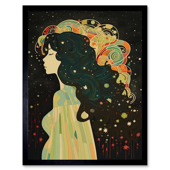 Klimt Inspired Aurora Borealis Modern Illustration Art Print Framed Poster Wall Decor 12x16 inch