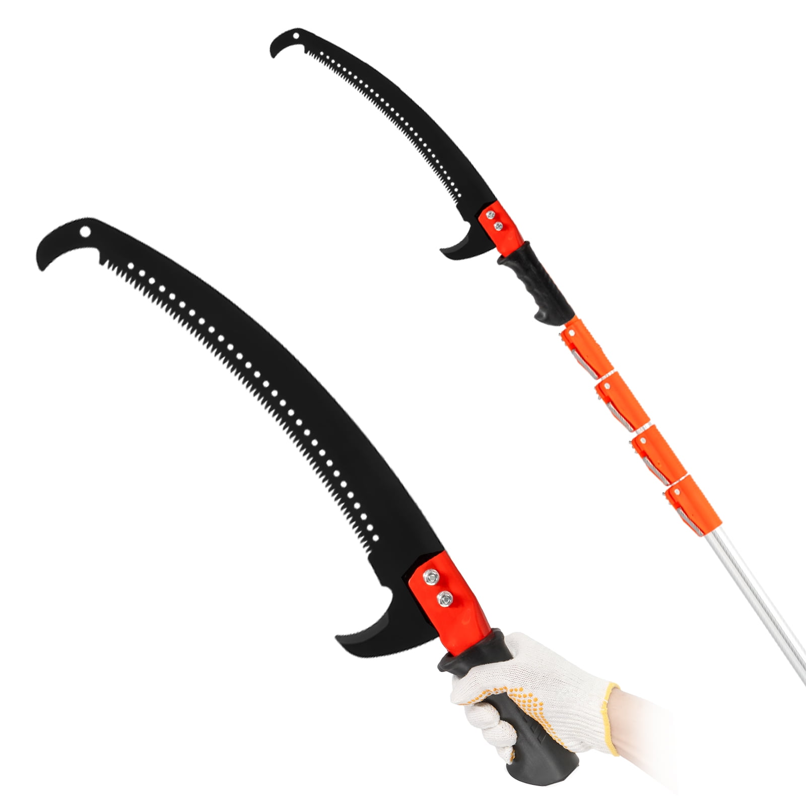 24ft Manual Pole Saw Set, Extendable 7.3ft to 24.1ft, Alloy Steel Blades, Fiberglass Poles, Rope Pull System, All-in-One Pruning Kit for Garden Trees & Shrubs