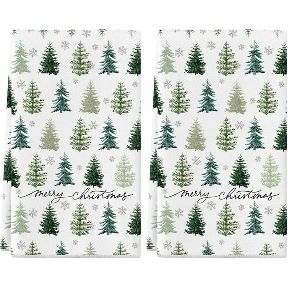 Christmas Kitchen Towels Set of 2, 18x26 Inch Christmas Tree Dish Towels Merry Christmas Decor Hand Towels Seasonal Winter Holiday Christmas Tree Decorations for Home Drying Dishcloth