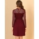 thumbnail image 5 of Vestido corto de fiesta Allegra K patinadora transparente de malla con lunares de corazón borgoña M, 5 of 6