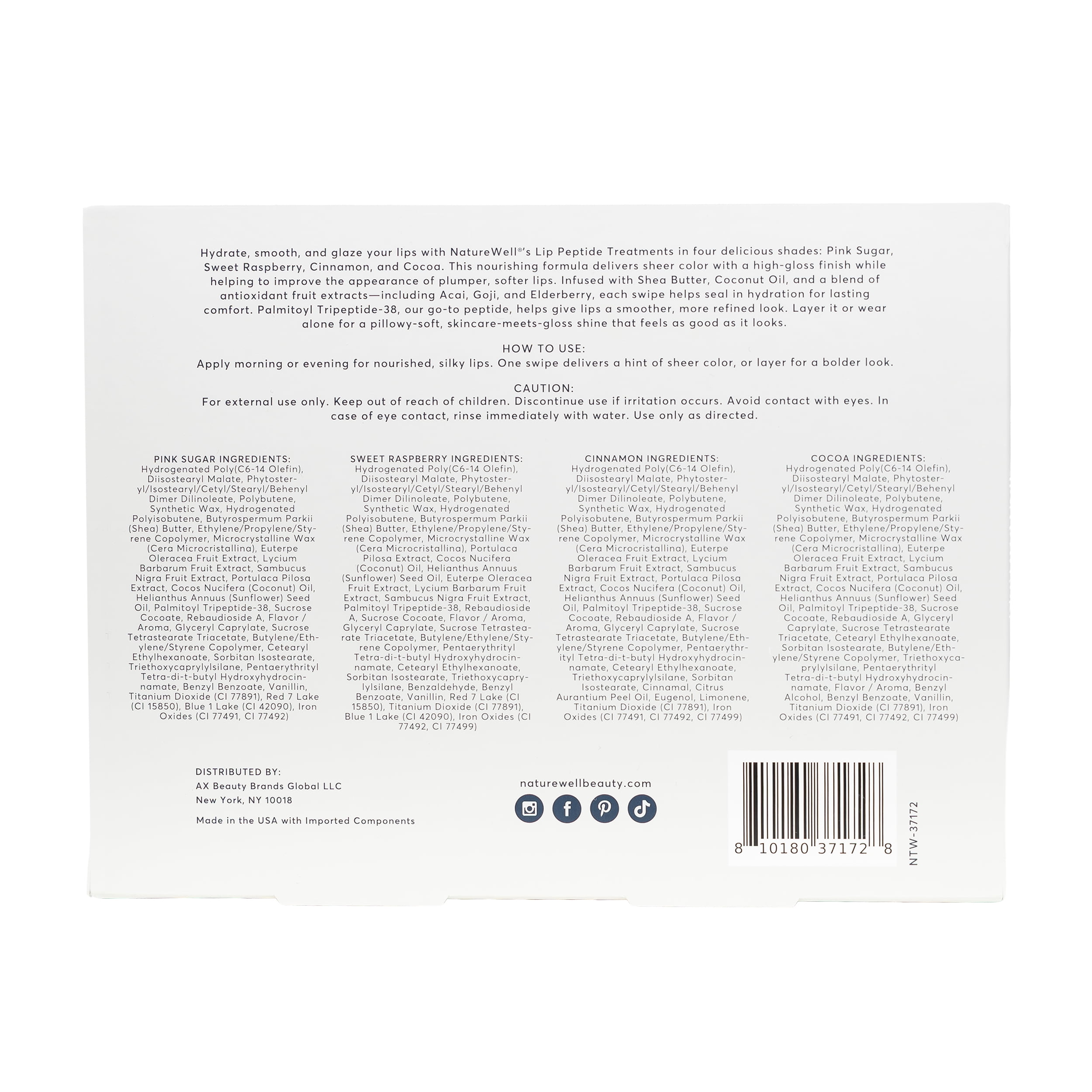 NatureWell Hydrating & Tinted Lip Peptide, 4-Pack