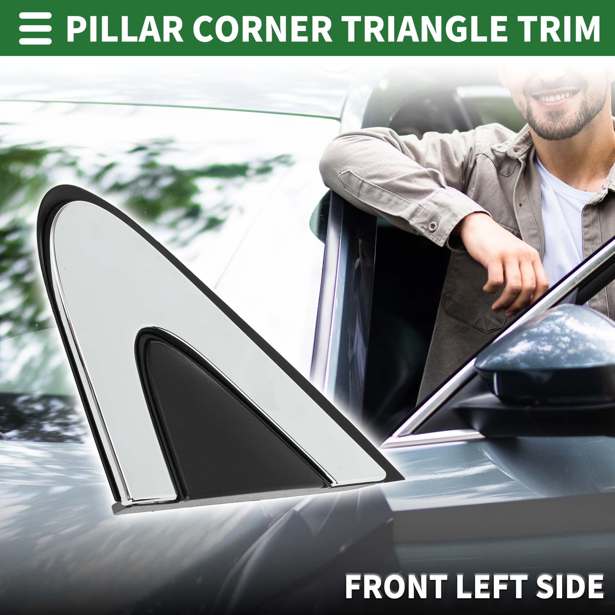 Unique Bargains Pillar Corner Triangle Trim for Chrysler 200 2015 Plastic Black Silver