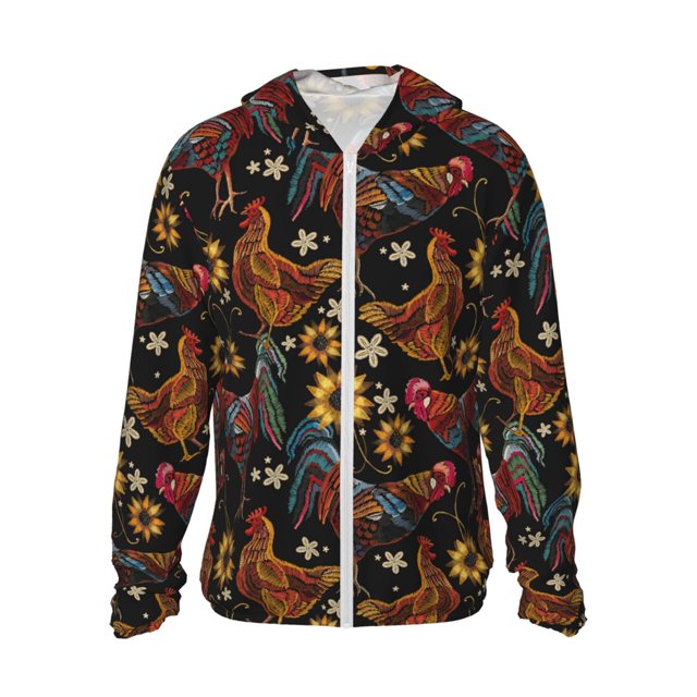 Fotbe Sunflower Rooster Chaqueta con Protección Solar UPF 50+ para Hombre y Mujer, Camisa con Capucha y Bolsillos-Medium